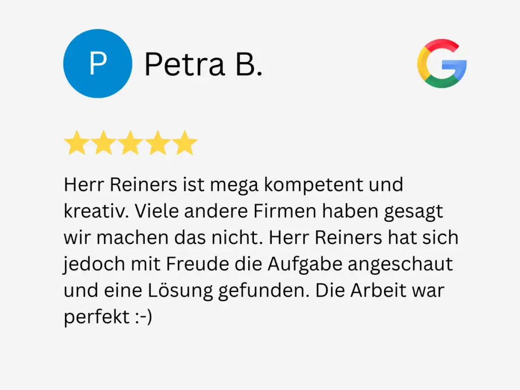 Google-Bewertung von Petra B. mit fünf Sternen